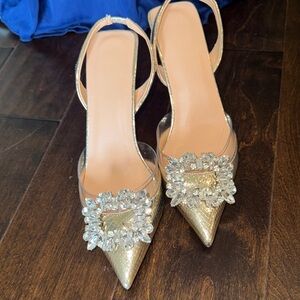 Chic Gold Slingback Heels with Crystal Accents